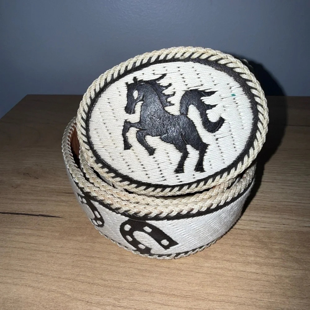 Western Embroidered Leather Belt Horse Head Design Bronco‎ Horseshoe Bull Boots